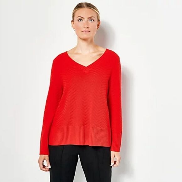 J Jason Wu Solid Red Chevron Sweater size 2x - Picture 1 of 7